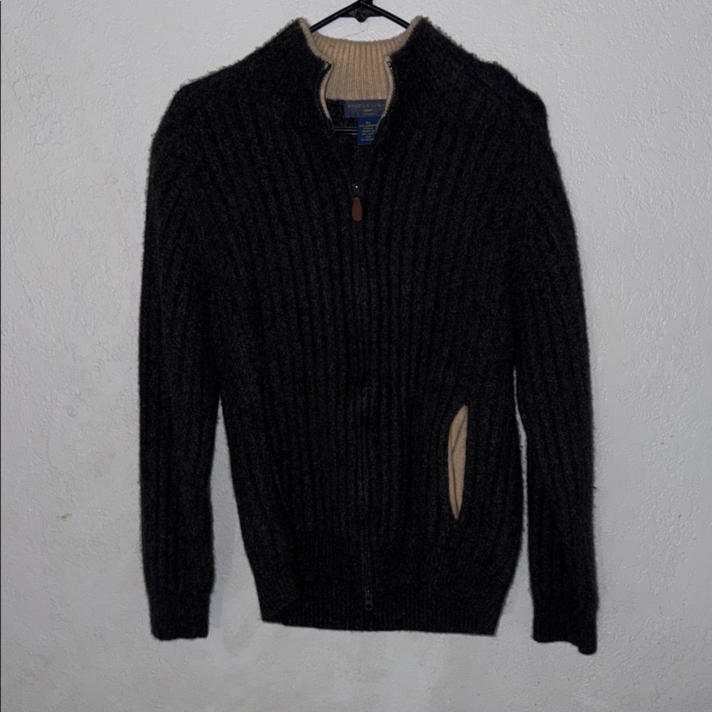 Men's Black Cashmere Zip-Up Sweater